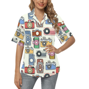 Camera Pattern Print Design 05 Women's All Over Print Hawaiian Shirt