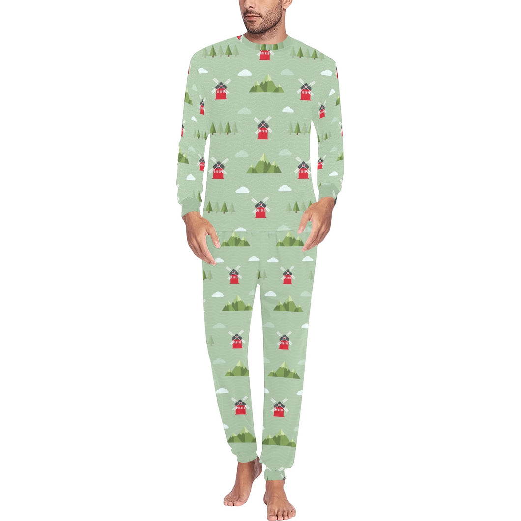 Windmill Green Pattern Men's All Over Print Pajama