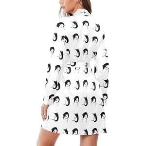 Swordfish Pattern Print Design 01 Women's Long Sleeve Belted Night Robe