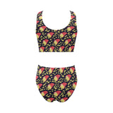 Potato Chips Pattern Print Design 05 Chest Bowknot High Waisted Bikini Swimsuit