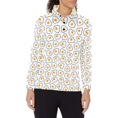 Fried Eggs Pattern Print Design 05 Women's Long Sleeve Polo Shirt