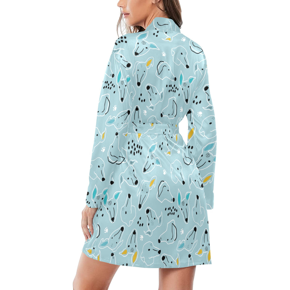 Greyhound Pattern Print Design 03 Women's Long Sleeve Belted Night Robe