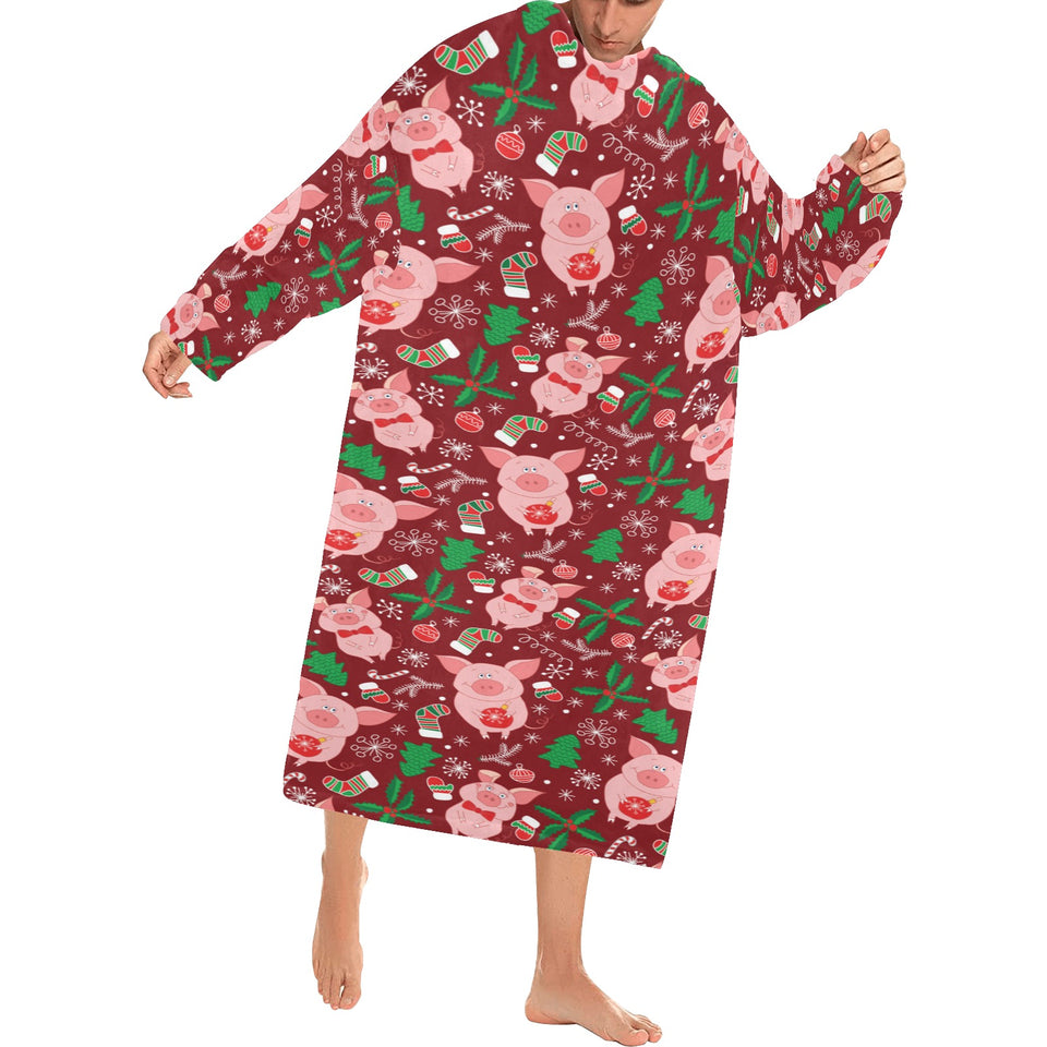 Pig Pattern Print Design 01 Blanket Robe with Sleeves