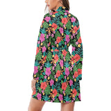 Hibiscus Pattern Print Design 01 Women's Long Sleeve Belted Night Robe