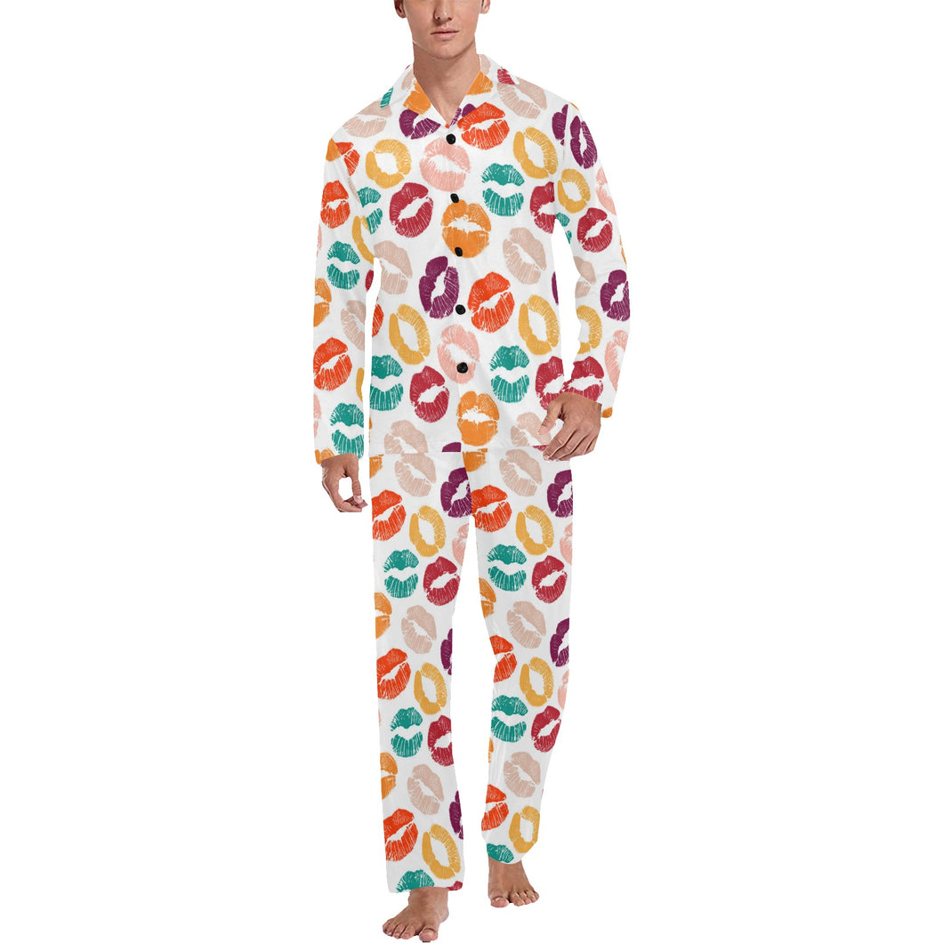 Lips Pattern Print Design 03 Men's Long Pajama Set