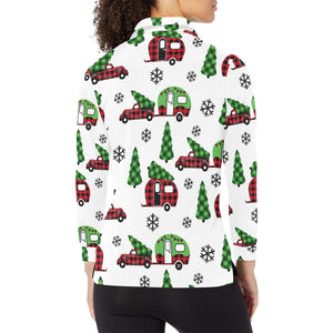 Camper Van Pattern Print Design 05 Women's Long Sleeve Polo Shirt