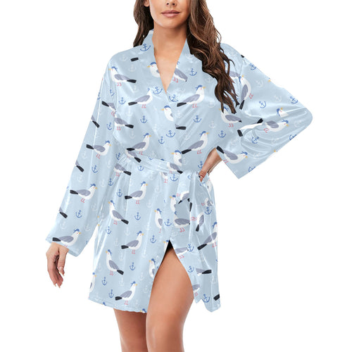 Pigeon Pattern Print Design 03 Women's Long Sleeve Belted Night Robe