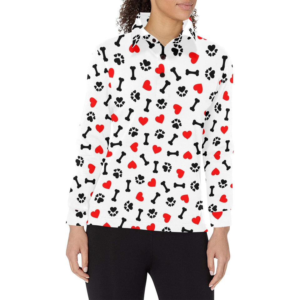 Dog Paws Pattern Print Design 01 Women's Long Sleeve Polo Shirt