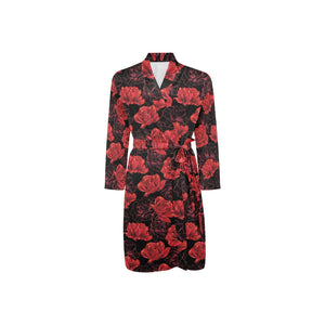 Rose Pattern Print Design 01 Men's Long Sleeve Belted Night Robe