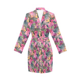 Hibiscus Pattern Print Design 03 Women's Long Sleeve Belted Night Robe