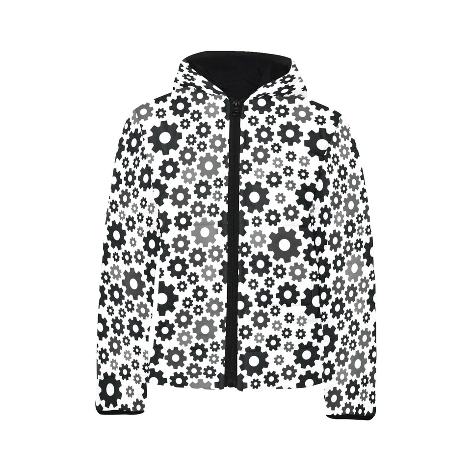 Gear Pattern Print Design 01 Kids' Boys' Girls' Padded Hooded Jacket