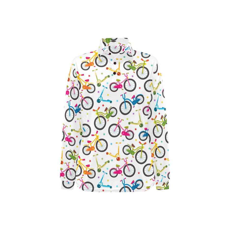 Bicycle Pattern Print Design 02 Women's Long Sleeve Polo Shirt