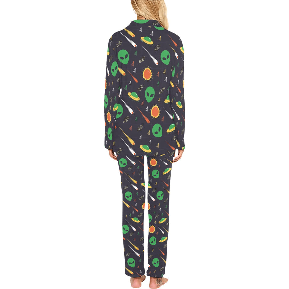 Alien Pattern Print Design 03 Women's Long Pajama Set