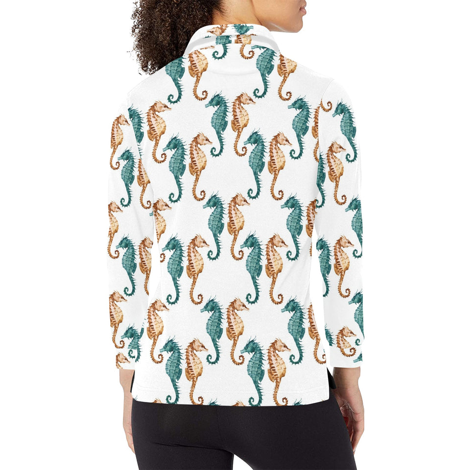 Seahorse Pattern Background Women's Long Sleeve Polo Shirt