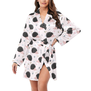 Hedgehog Pattern Print Design 04 Women's Long Sleeve Belted Night Robe