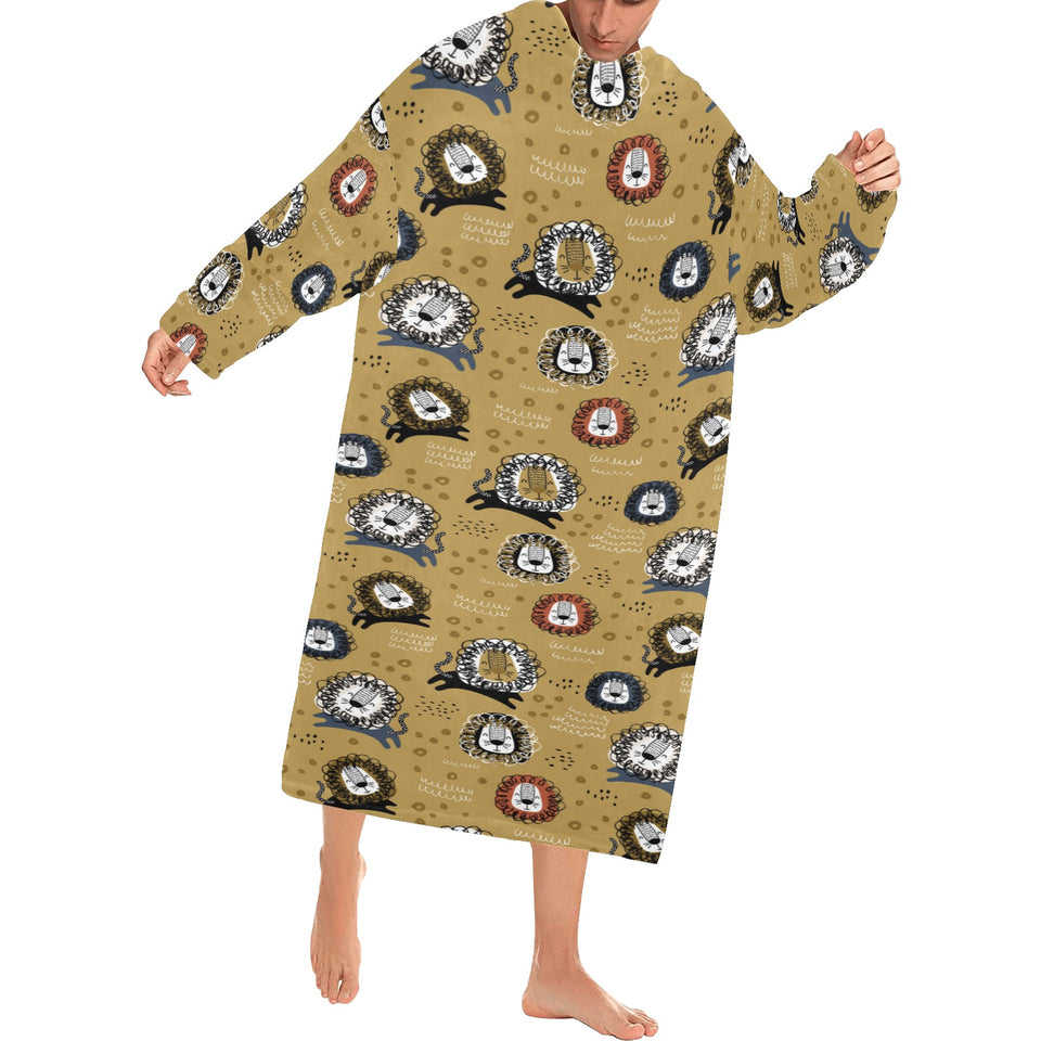 Lion Pattern Print Design 03 Blanket Robe with Sleeves