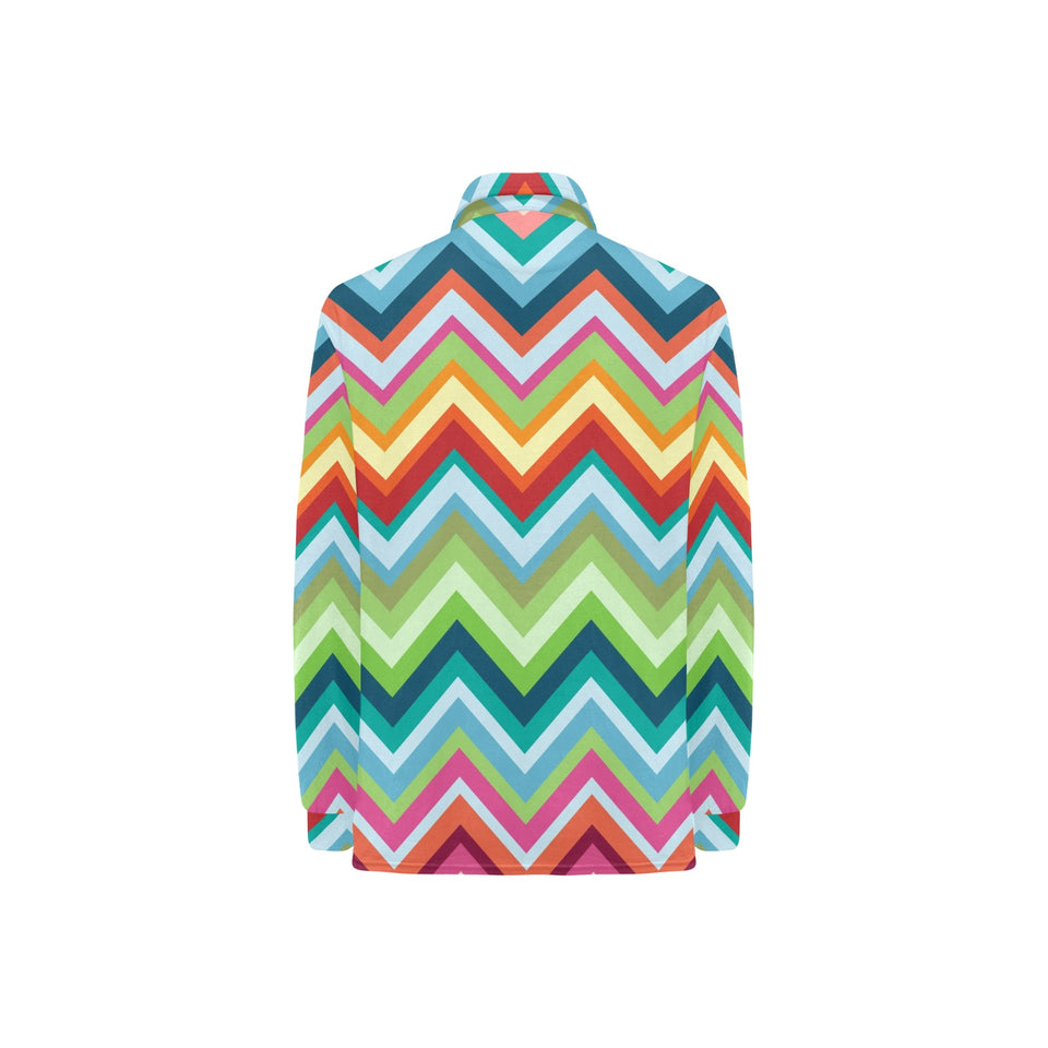 Rainbow Zigzag Chavron Pattern Women's Long Sleeve Polo Shirt