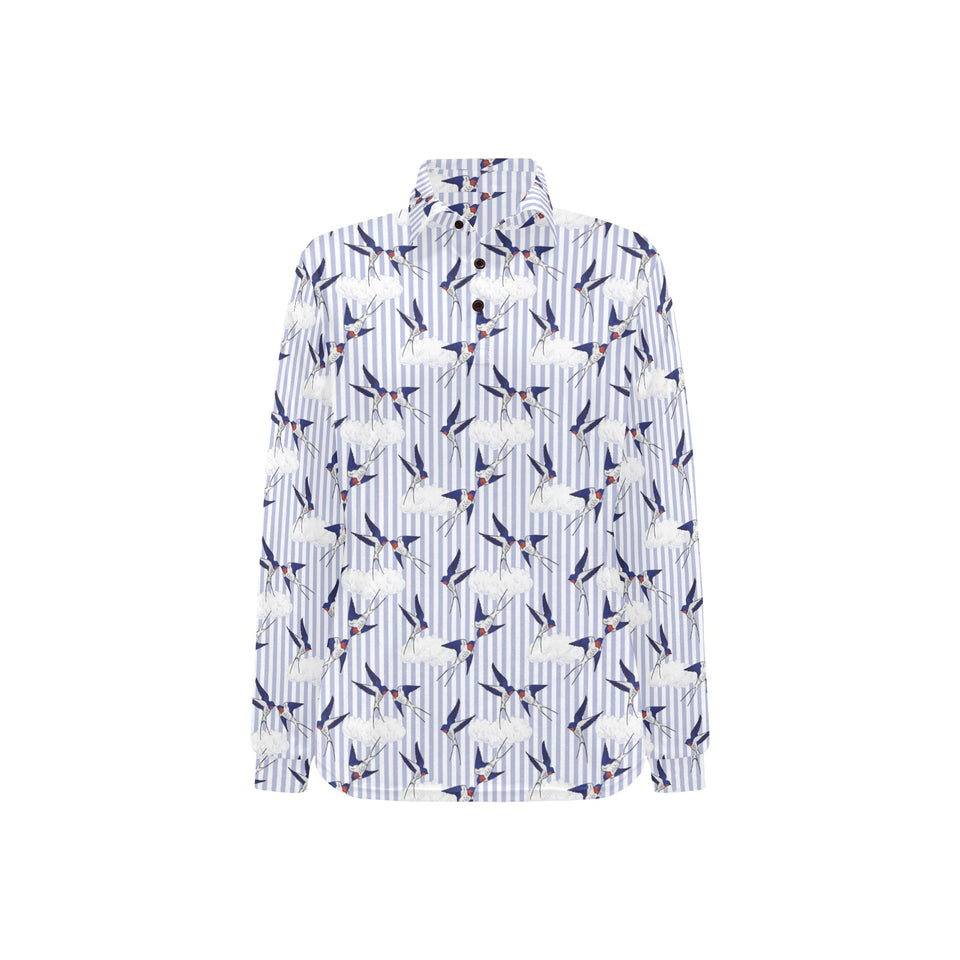 Swallow Pattern Print Design 03 Women's Long Sleeve Polo Shirt