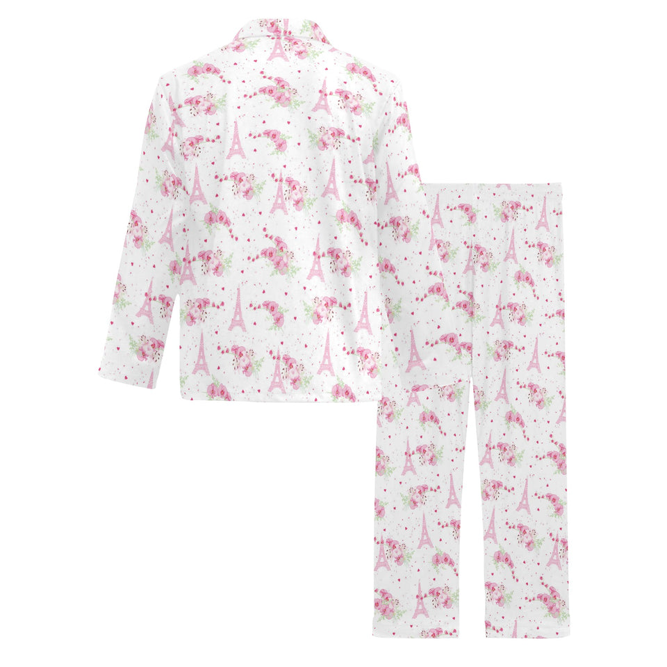 Eiffel Tower Pink Theme Pattern Print Design 05 Men's Long Pajama Set