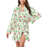 Ladybug Pattern Print Design 05 Women's Long Sleeve Belted Night Robe