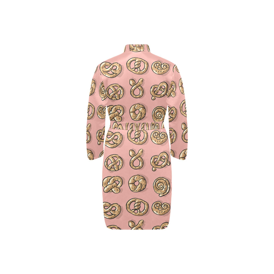 Pretzels Pattern Print Design 04 Men's Long Sleeve Belted Night Robe