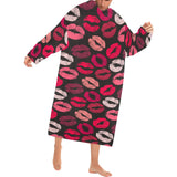 Lips Pattern Print Design 02 Blanket Robe with Sleeves