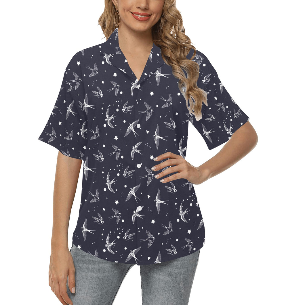 Swallow Pattern Print Design 02 Women's All Over Print Hawaiian Shirt