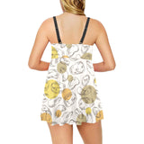 Potato Chips Pattern Print Design 02 Chest Sexy Pleated Two Piece Swim Dress