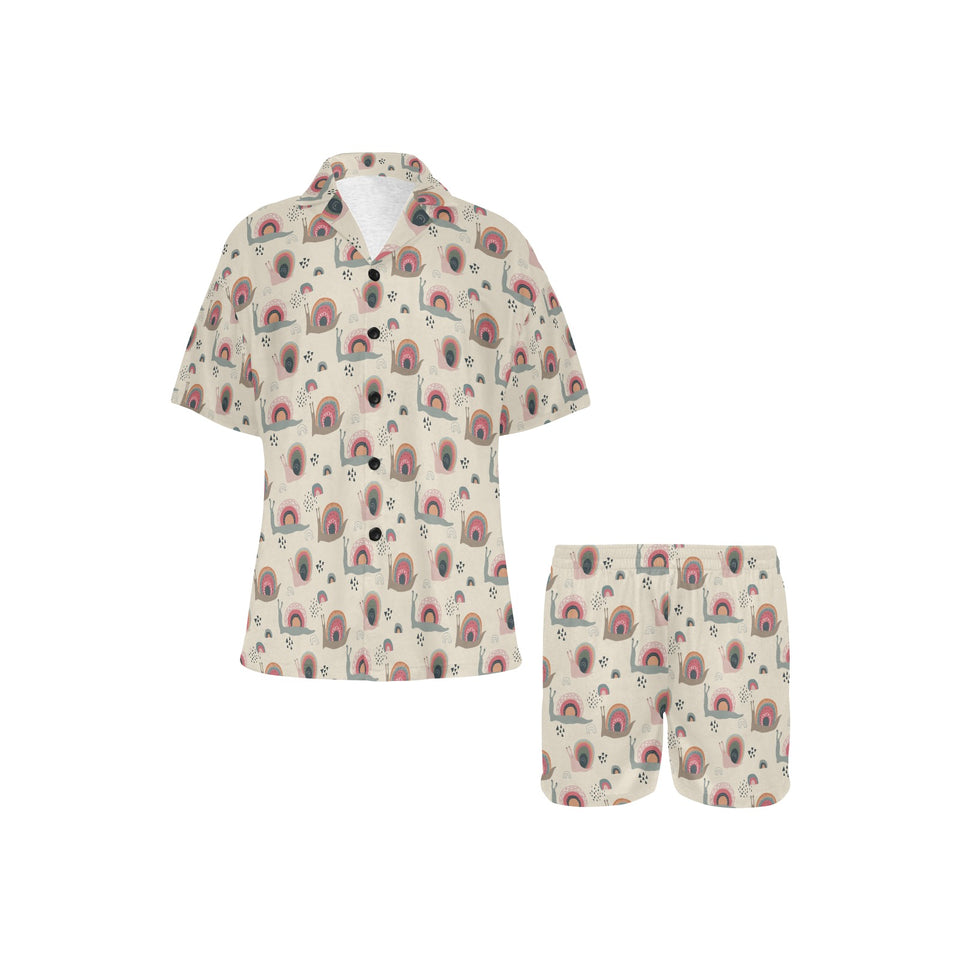 Snail Pattern Print Design 04 Women's V-Neck Short Pajama Set