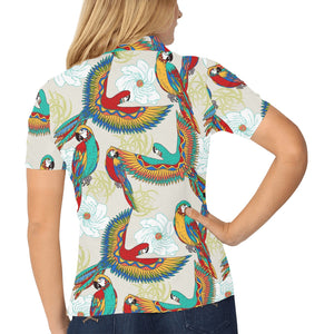 Parrot Flower Pattern Women's All Over Print Polo Shirt