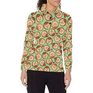 Hedgehog Pattern Print Design 01 Women's Long Sleeve Polo Shirt