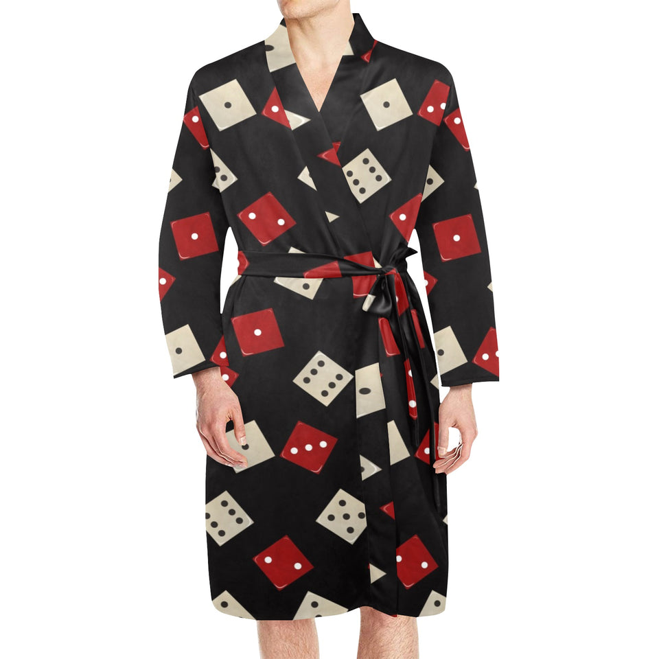 Dice Pattern Print Design 04 Men's Long Sleeve Belted Night Robe