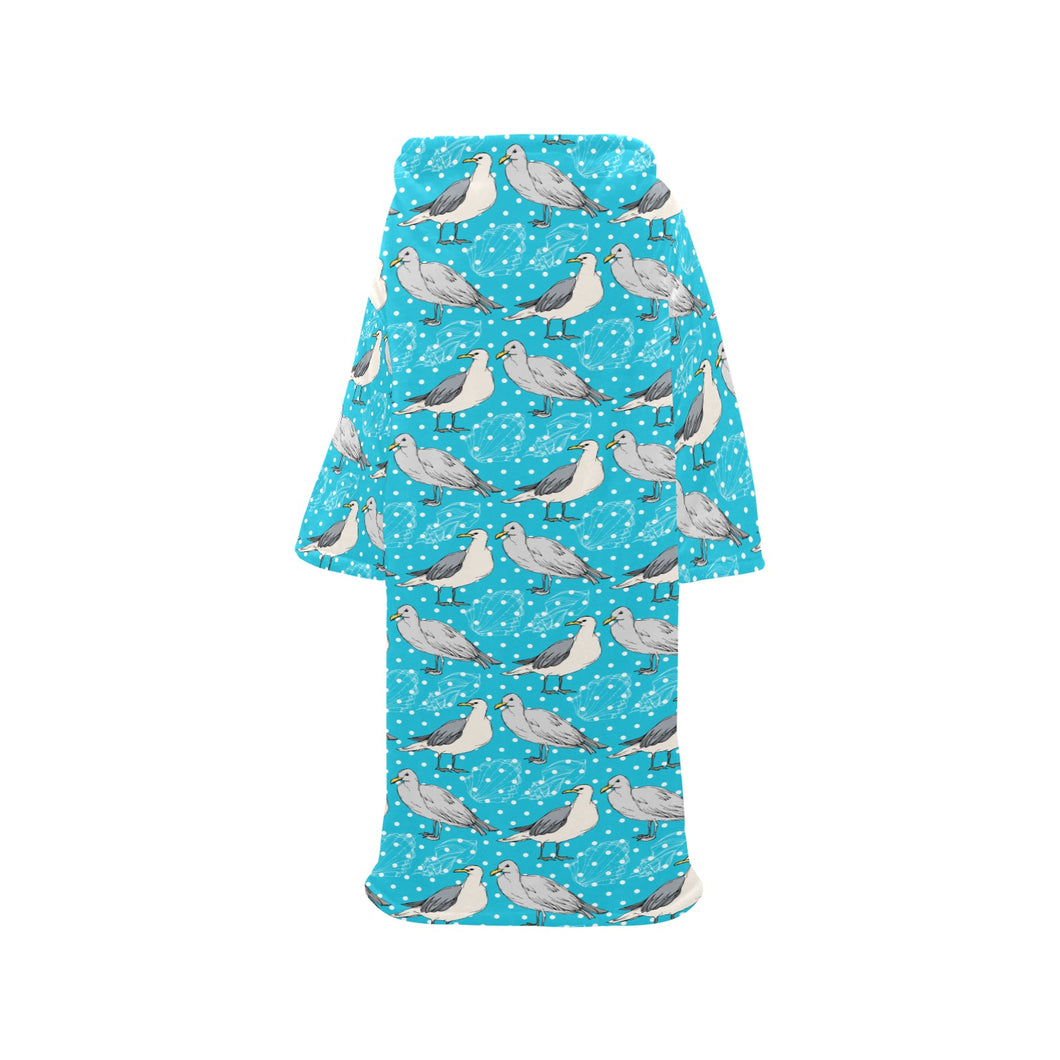 Seagull Pattern Print Design 02 Blanket Robe with Sleeves