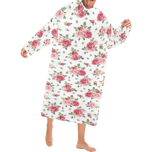 Rose Pattern Print Design 02 Blanket Robe with Sleeves