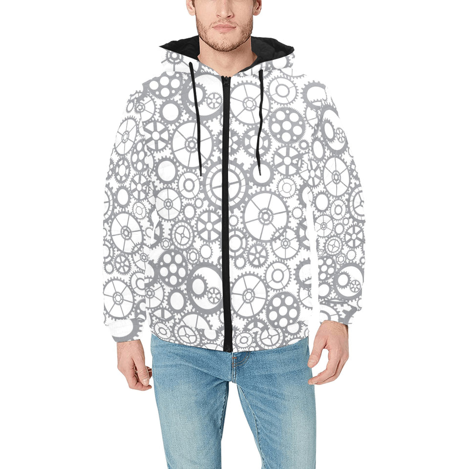 Gear Pattern Print Design 05 Men's Padded Hooded Jacket(ModelH42)