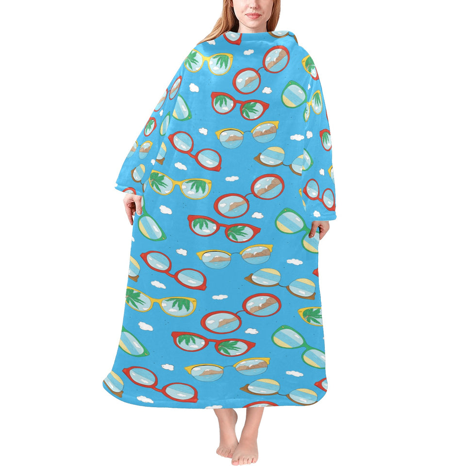 Sun Glasses Pattern Print Design 03 Blanket Robe with Sleeves