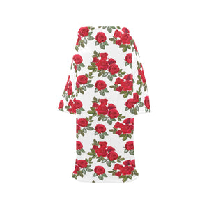 Rose Pattern Print Design 05 Blanket Robe with Sleeves