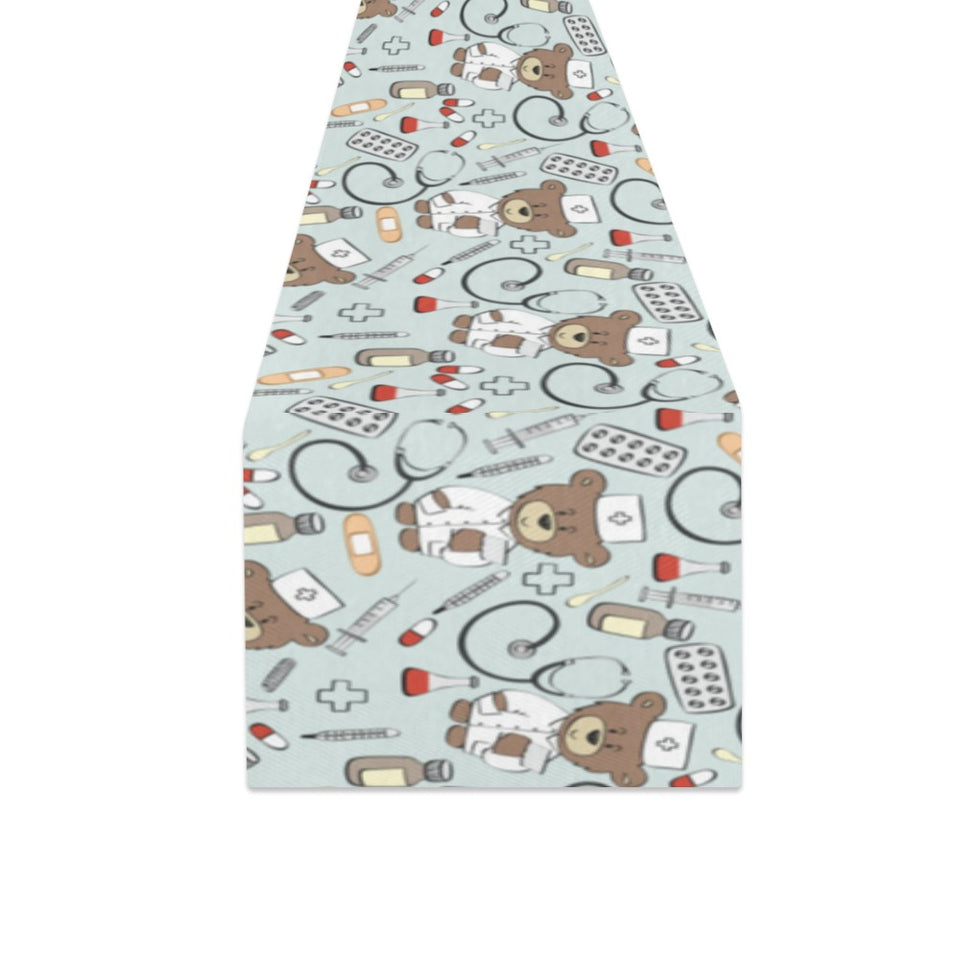 Teddy Bear Pattern Print Design 02 Table Runner