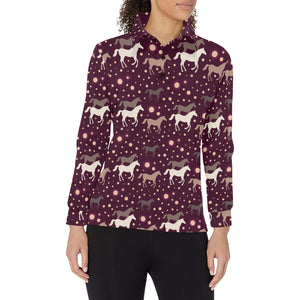 Horse Pattern Background Women's Long Sleeve Polo Shirt