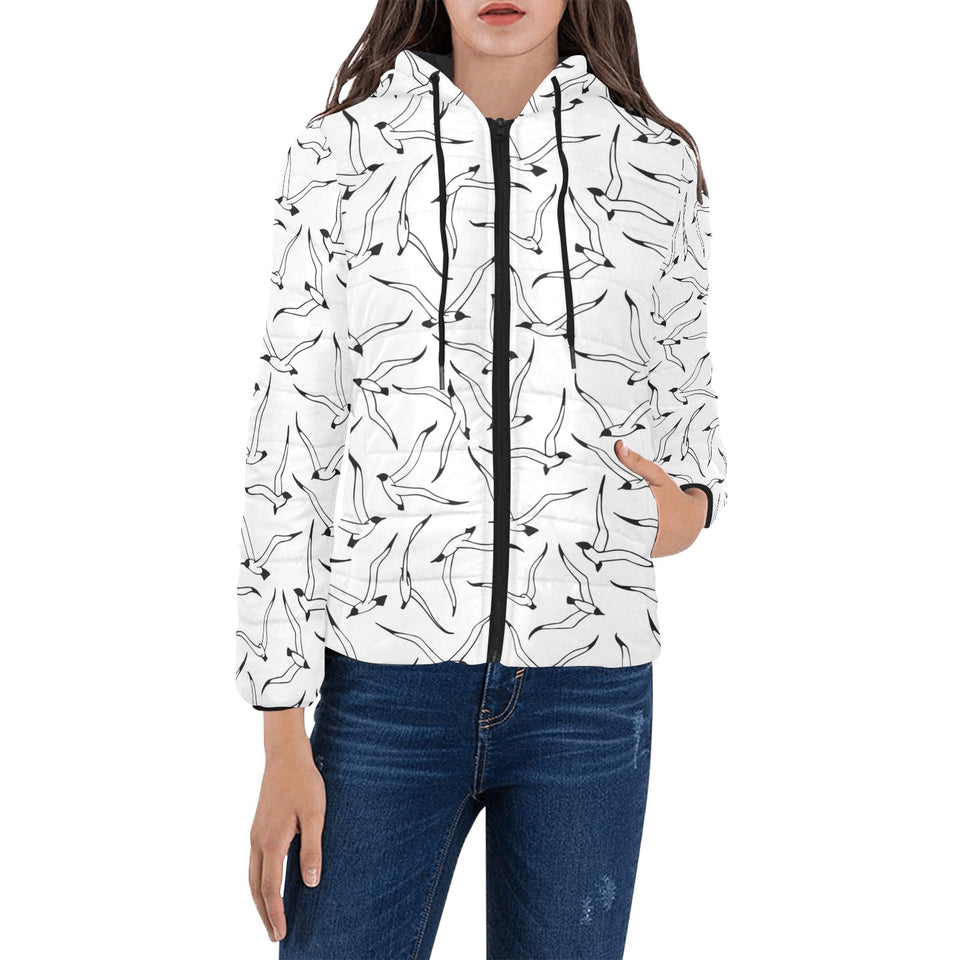 Seagull Pattern Print Design 04 Women's Padded Hooded Jacket