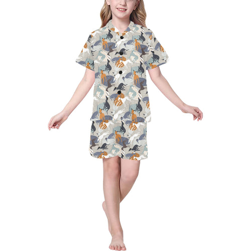 Greyhound Pattern Print Design 04 Kids' Boys' Girls' V-Neck Short Pajama Set