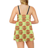 Hamburger Pattern Print Design 02 Chest Sexy Pleated Two Piece Swim Dress