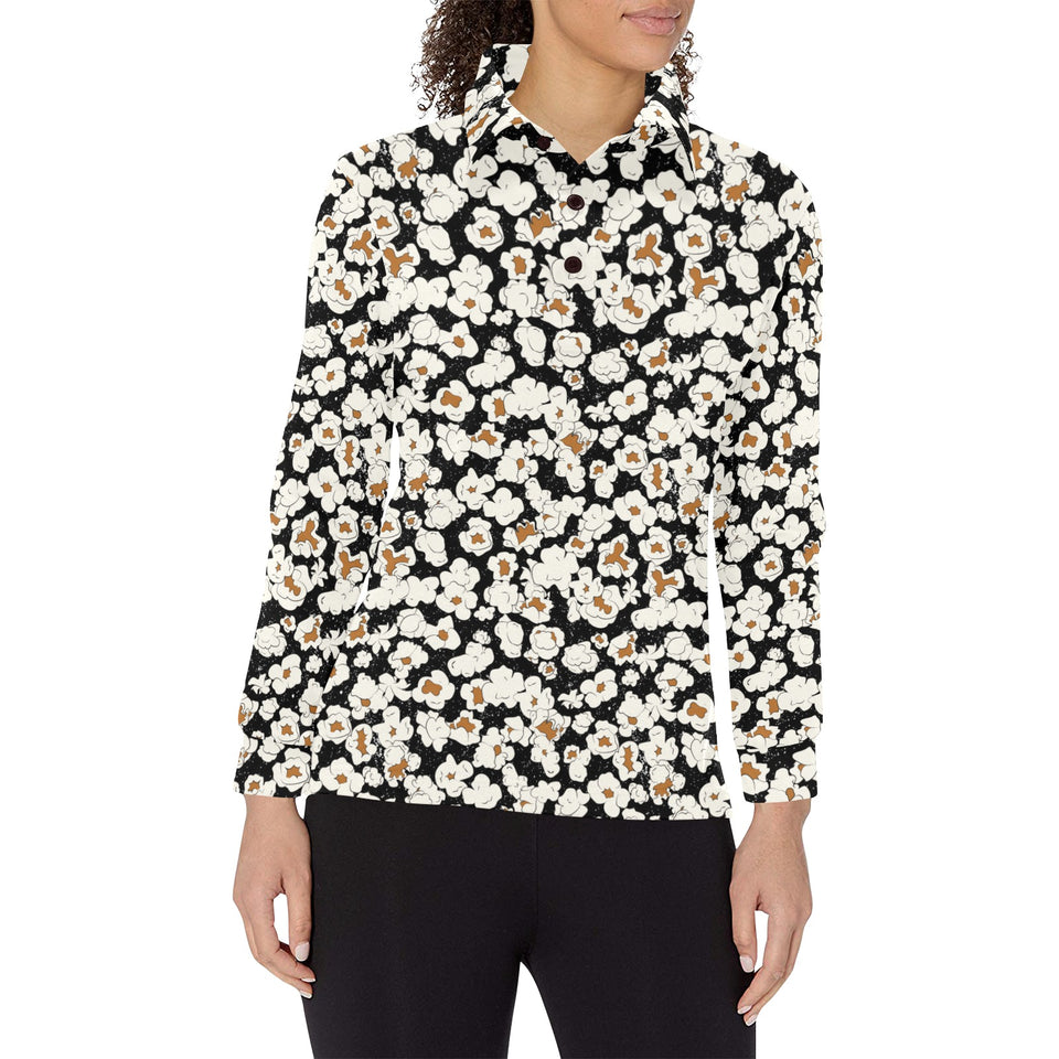 Popcorn Pattern Print Design 02 Women's Long Sleeve Polo Shirt