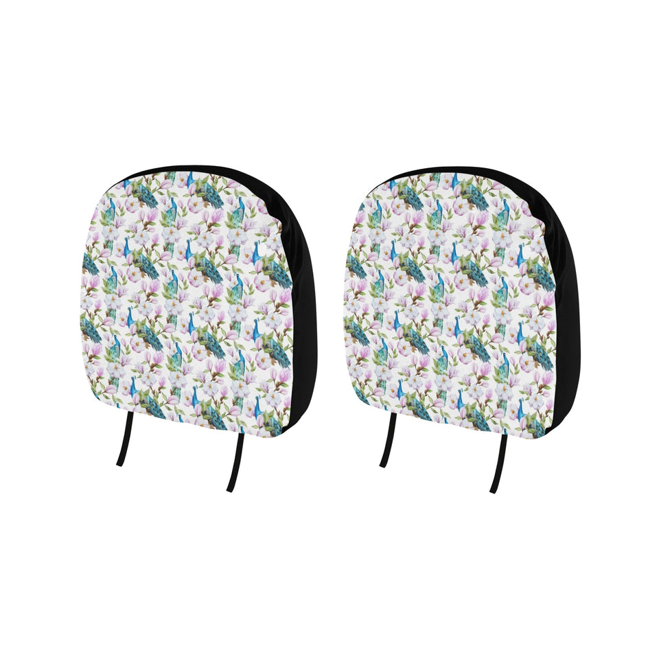 Peacock Pink Flower Pattern Car Headrest Cover