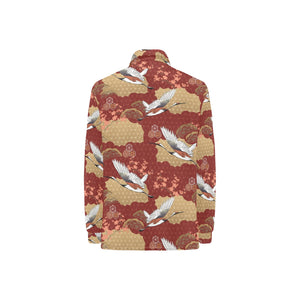 Japanese Crane Theme Pattern Women's Long Sleeve Polo Shirt