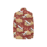 Japanese Crane Theme Pattern Women's Long Sleeve Polo Shirt