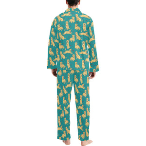 Golden Retriever Pattern Print Design 05 Men's Long Pajama Set