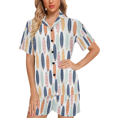 Surfboard Pattern Print Design 04 Women's V-Neck Short Pajama Set