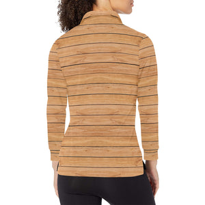 Wood Printed Pattern Print Design 04 Women's Long Sleeve Polo Shirt