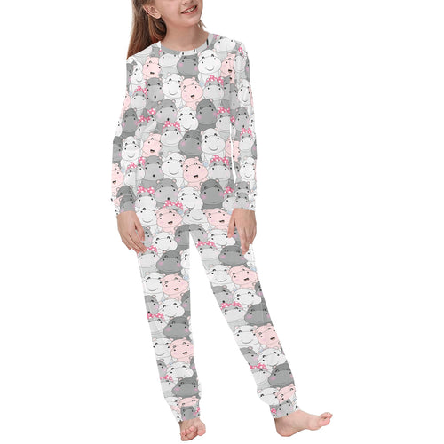 Hippopotamus Pattern Print Design 03 Kids' Boys' Girls' All Over Print Pajama Set